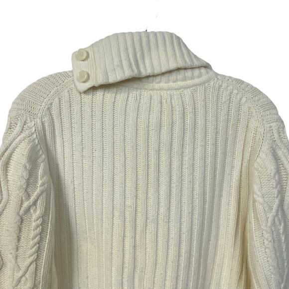 Woman's TOMMY HILFIGER Cable Knit Turtleneck Sweater XXL Cream Button Neck Cozy - Picture 10 of 12